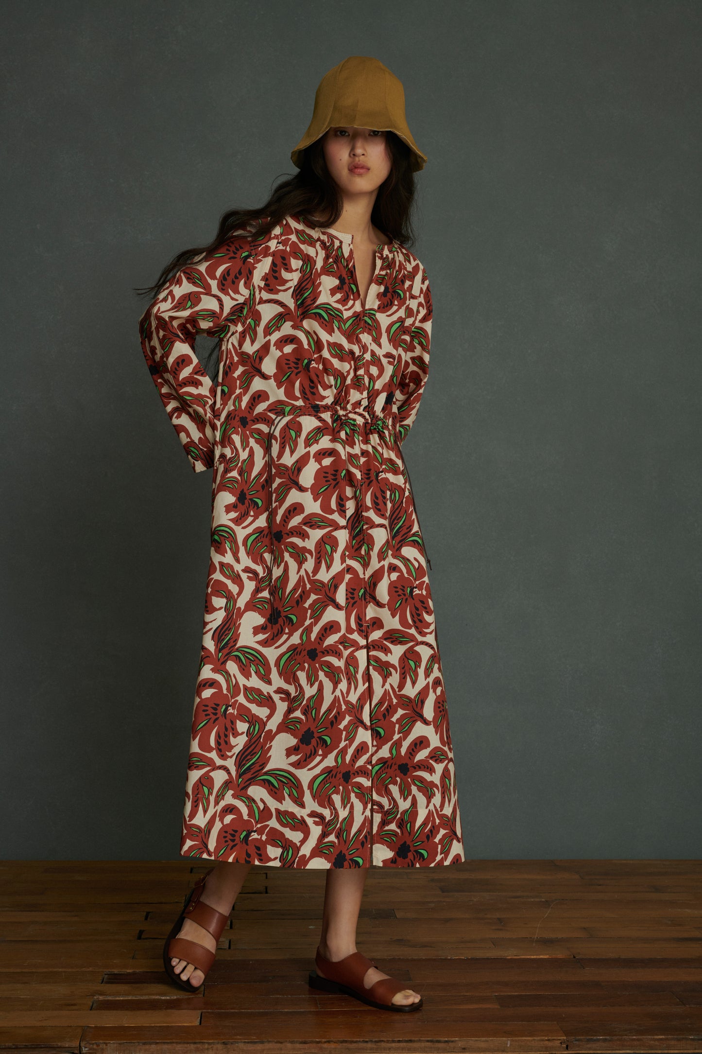 Robe Agnes - Terre Battue/Vert - Coton - Femme